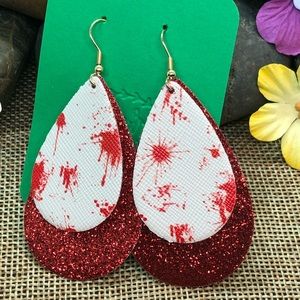 Blood Splatter Halloween Faux Leather Earrings